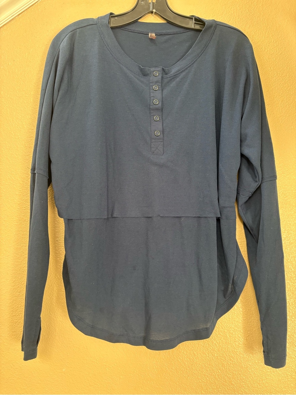 Free People Navy Layered Henley Long-Sleeve Top